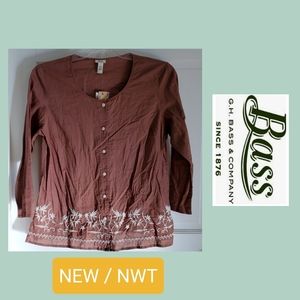 BASS | Large Brown Embroidered Button Down Blouse